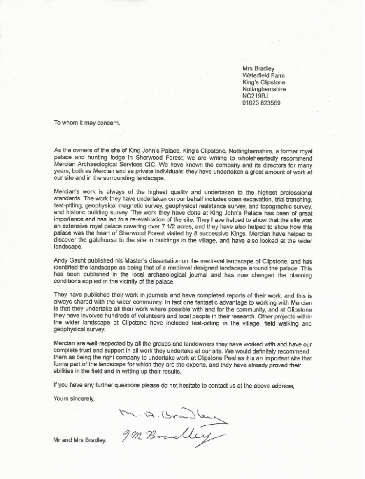 Reference Mercian Mickie and Martin Bradley King John's Palace Clipstone Sherwood Forest